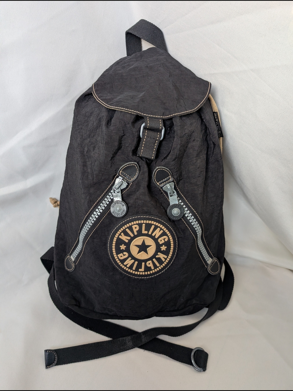 Vintage 90s Kipling Fundamental Nylon Drawstring Backpack - Black Unisex